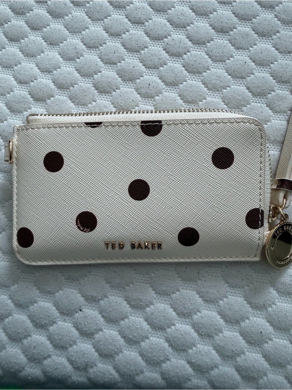 Ted Baker Cream Wallet with Brown Polka Dots and Gold Charm